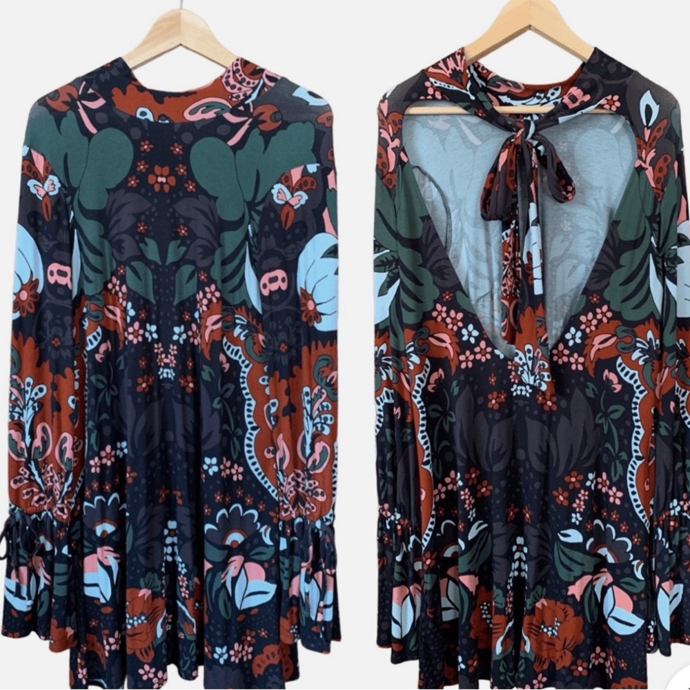 Free People Among The Wildflowers Open Back Mini Dress Black Multi